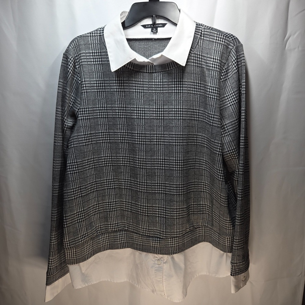 Y2K Zac & Rachel Black Blouse XL Faux Shirt Collar Layered Look